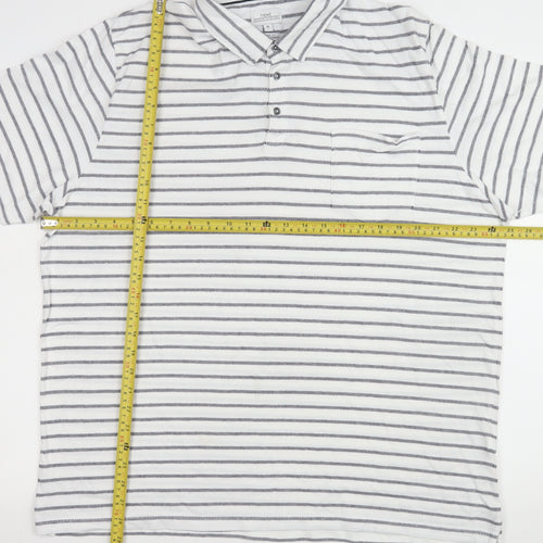 Next Men's White Striped 3XL Cotton Short Sleeve Polo Shirt