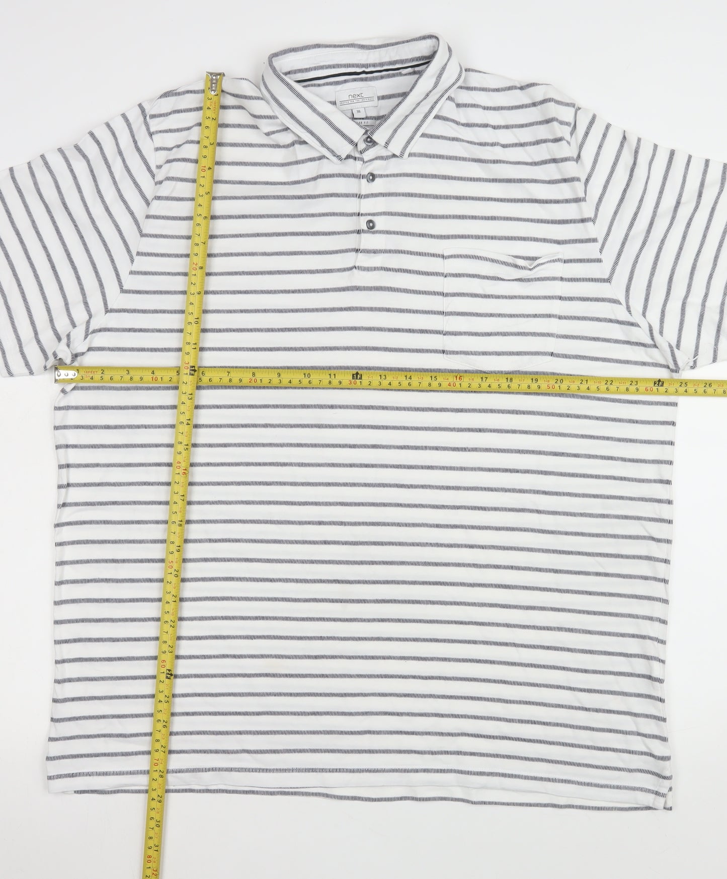 Next Men's White Striped 3XL Cotton Short Sleeve Polo Shirt