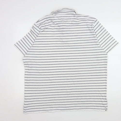 Next Men's White Striped 3XL Cotton Short Sleeve Polo Shirt