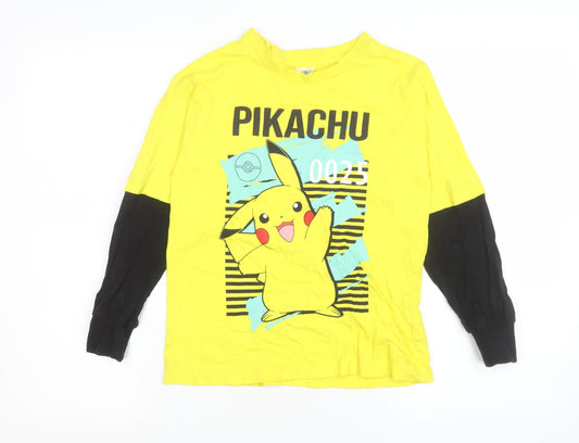 Tu Pokémon Boys Yellow Pikachu Long Sleeve Cotton T-Shirt 9-10 Years