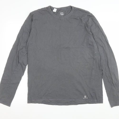 Decathlon Women Grey Long Sleeve Basic Cotton T-Shirt XL