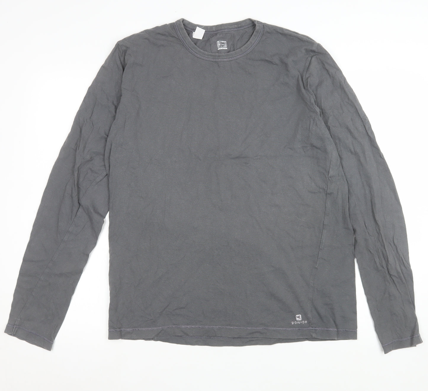 Decathlon Women Grey Long Sleeve Basic Cotton T-Shirt XL