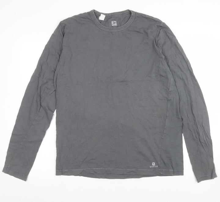 Decathlon Women Grey Long Sleeve Basic Cotton T-Shirt XL