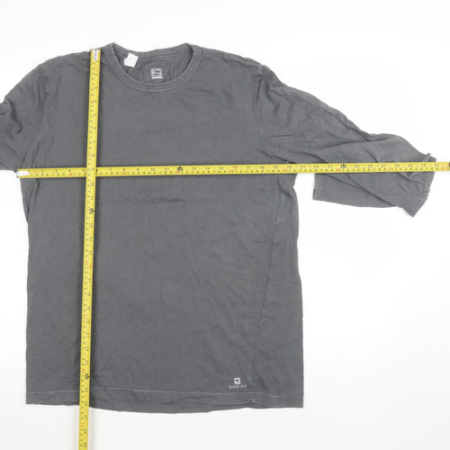 Decathlon Women Grey Long Sleeve Basic Cotton T-Shirt XL