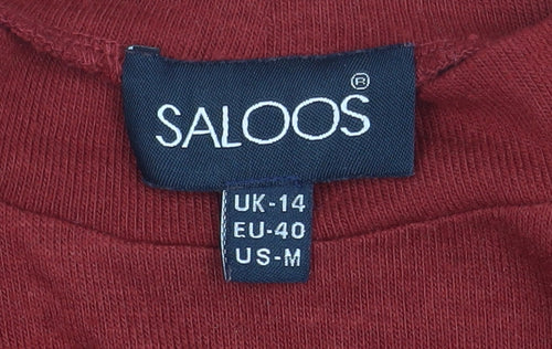 Saloos Women's Red Mock Neck Long Sleeve Jersey Top Size 14