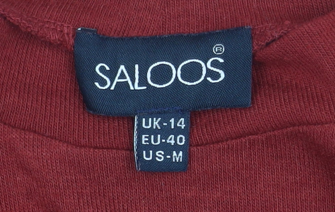 Saloos Women's Red Mock Neck Long Sleeve Jersey Top Size 14