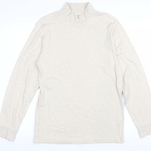 Lands' End Men's Beige Long Sleeve Mock Neck Cotton Top Size S