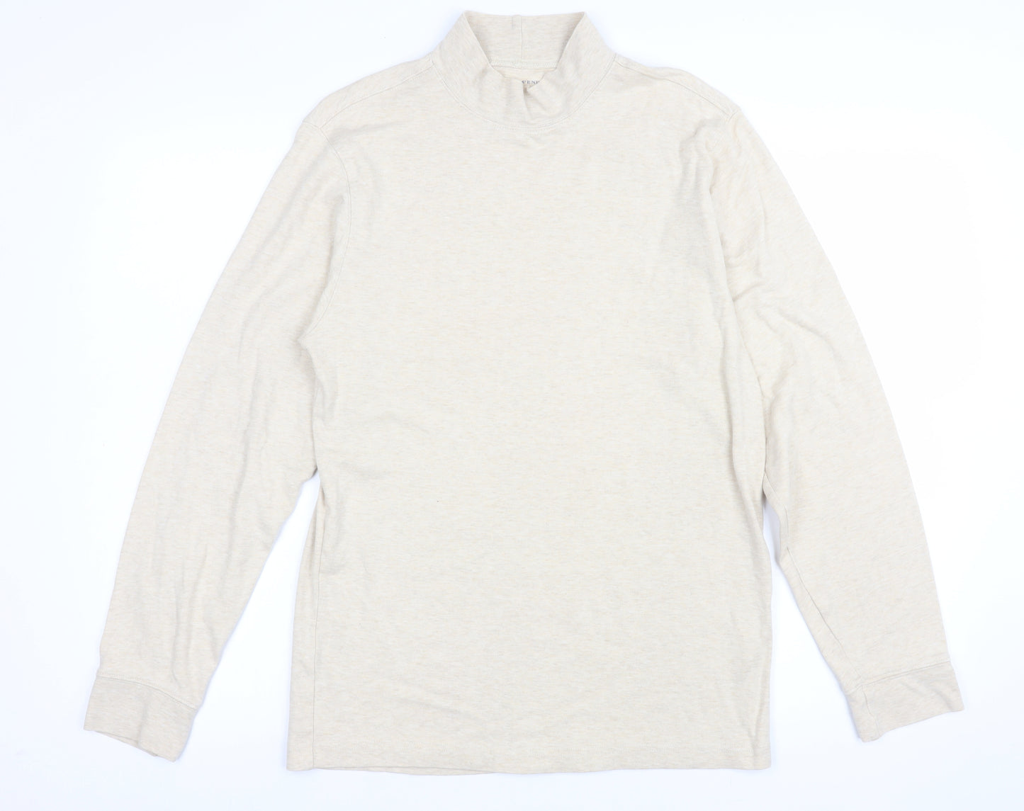 Lands' End Men's Beige Long Sleeve Mock Neck Cotton Top Size S