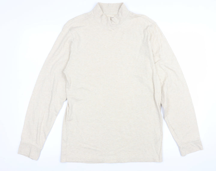 Lands' End Men's Beige Long Sleeve Mock Neck Cotton Top Size S