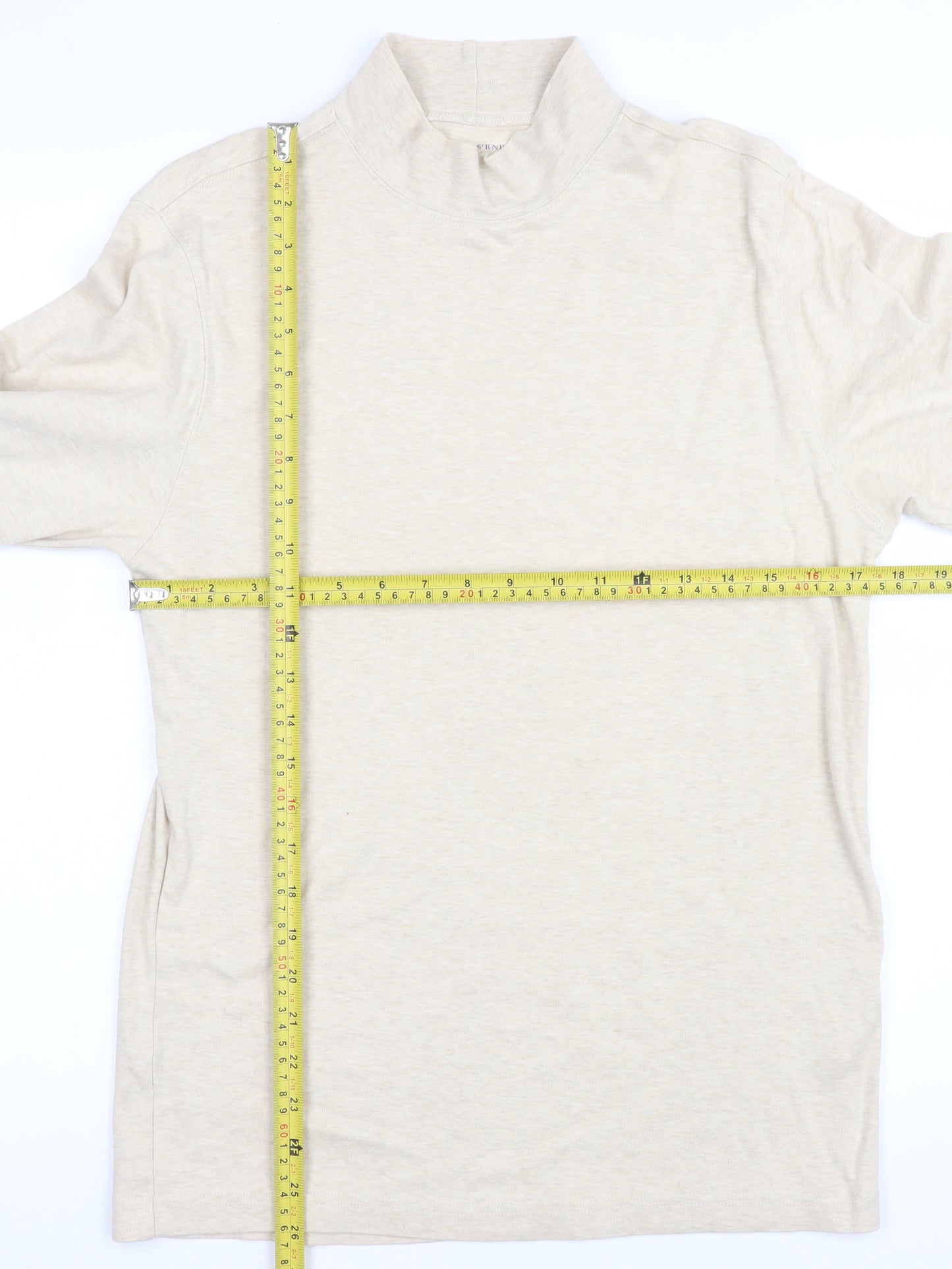 Lands' End Men's Beige Long Sleeve Mock Neck Cotton Top Size S
