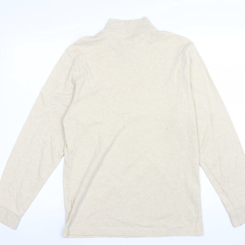 Lands' End Men's Beige Long Sleeve Mock Neck Cotton Top Size S