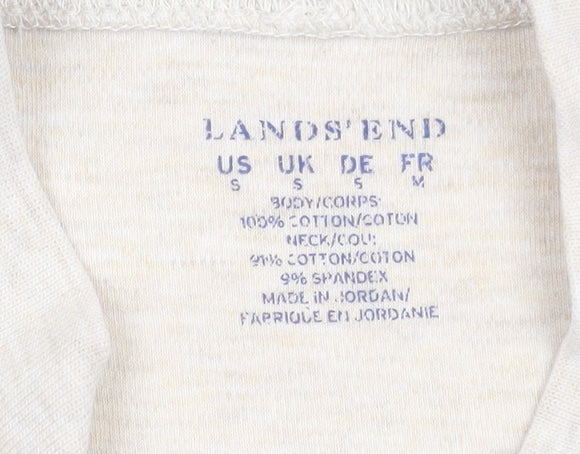 Lands' End Men's Beige Long Sleeve Mock Neck Cotton Top Size S
