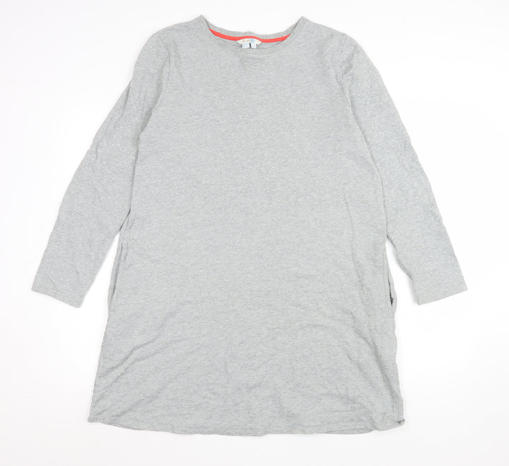Boden Women Grey T-Shirt Dress Size 14 Cotton Long Sleeve Casual