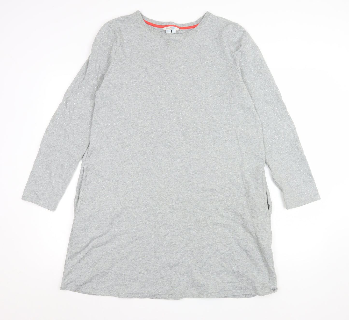 Boden Women Grey T-Shirt Dress Size 14 Cotton Long Sleeve Casual