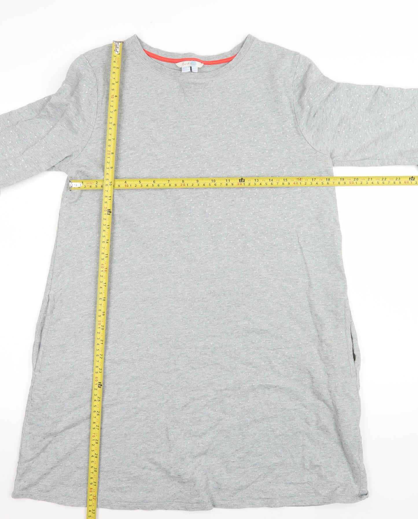 Boden Women Grey T-Shirt Dress Size 14 Cotton Long Sleeve Casual