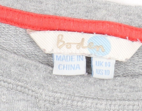 Boden Women Grey T-Shirt Dress Size 14 Cotton Long Sleeve Casual