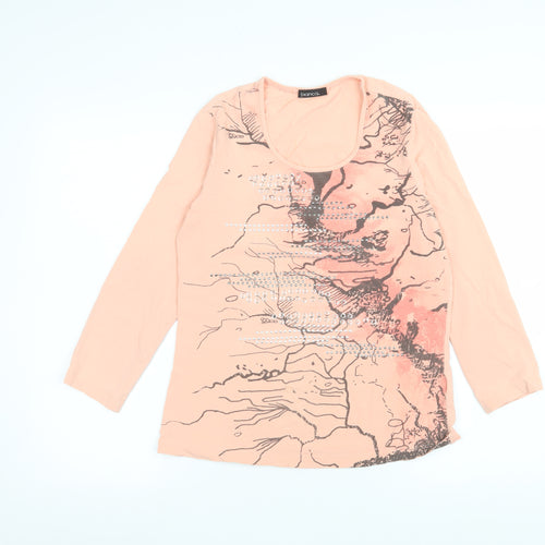 Bianca Womens Pink Rhinestone Long Sleeve Scoop Neck T-Shirt Size 10