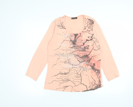 Bianca Womens Pink Rhinestone Long Sleeve Scoop Neck T-Shirt Size 10