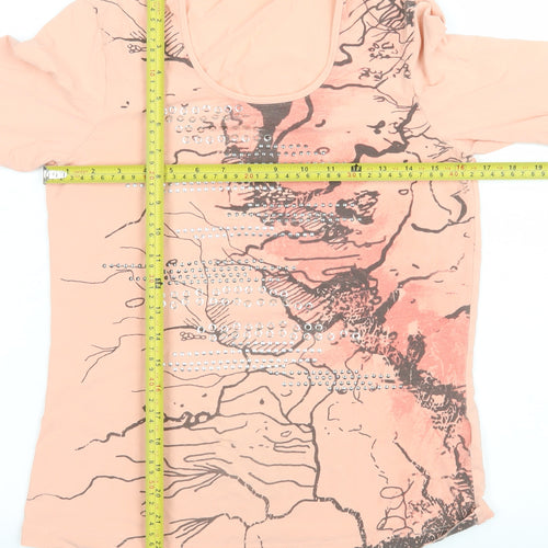 Bianca Womens Pink Rhinestone Long Sleeve Scoop Neck T-Shirt Size 10