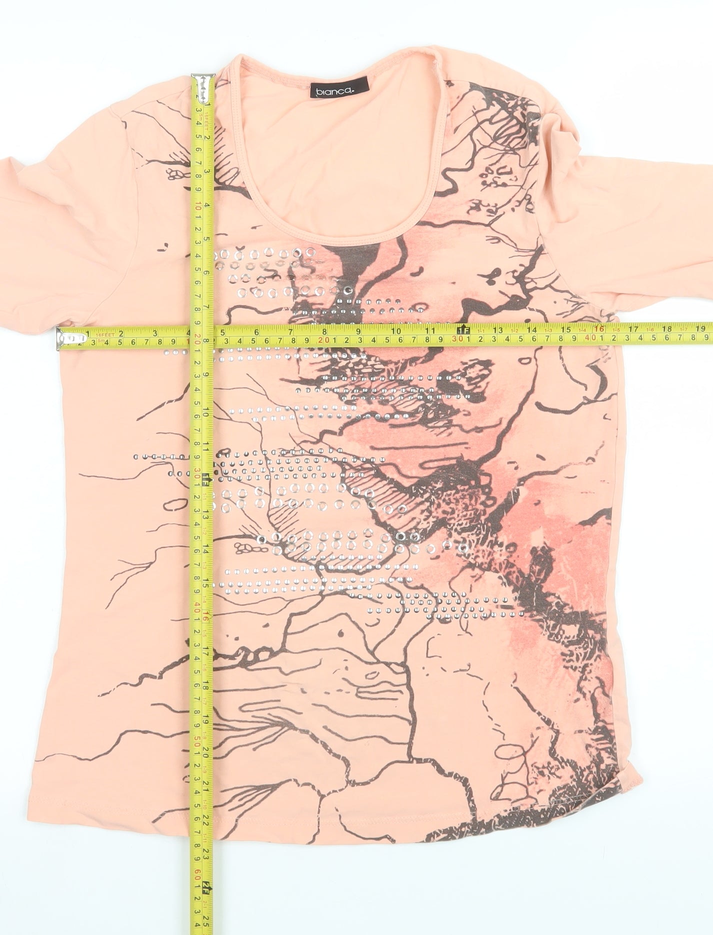 Bianca Womens Pink Rhinestone Long Sleeve Scoop Neck T-Shirt Size 10