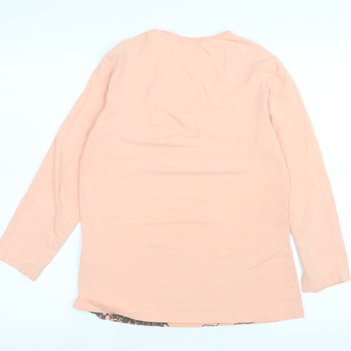 Bianca Womens Pink Rhinestone Long Sleeve Scoop Neck T-Shirt Size 10