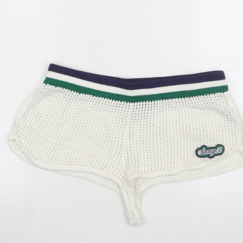 Savage Fenty Women White Mesh Hot Pants Shorts Size 14