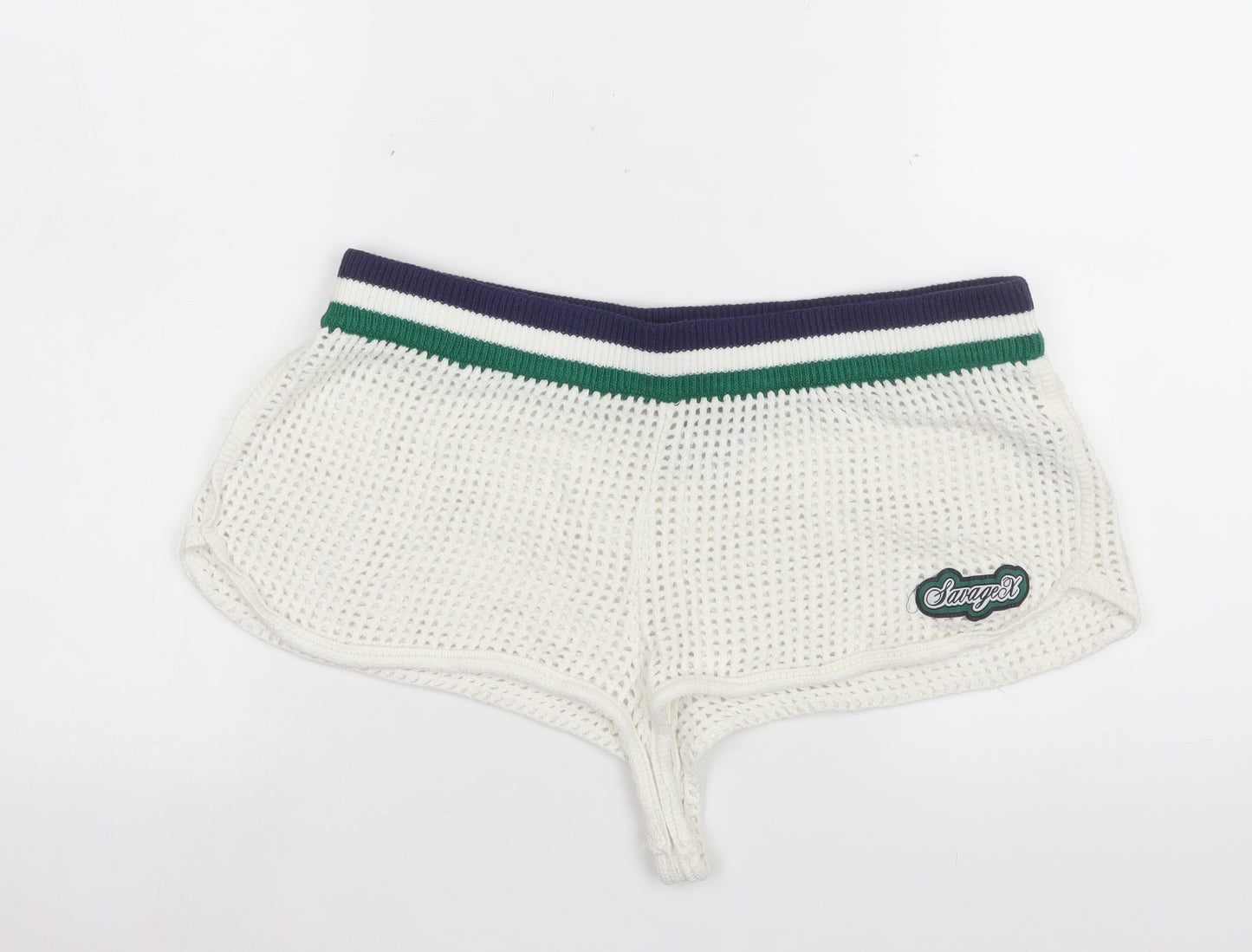 Savage Fenty Women White Mesh Hot Pants Shorts Size 14