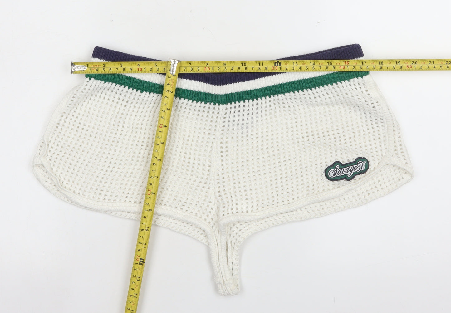 Savage Fenty Women White Mesh Hot Pants Shorts Size 14