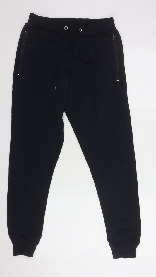A London Men's Black Jogger Trousers Small Cotton Blend Drawstring