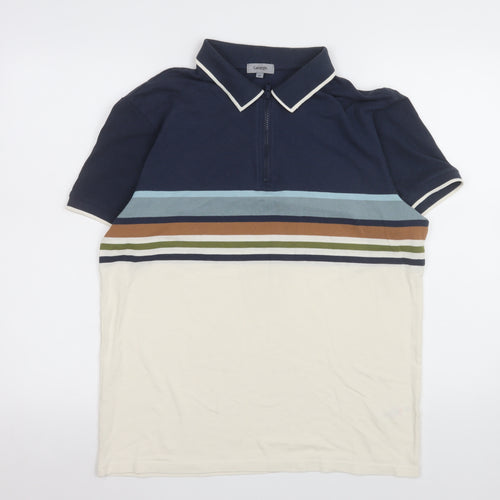 George Men's Multicoloured Striped 1/4 Zip Polo Shirt Size M