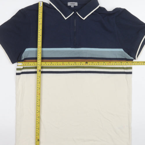 George Men's Multicoloured Striped 1/4 Zip Polo Shirt Size M