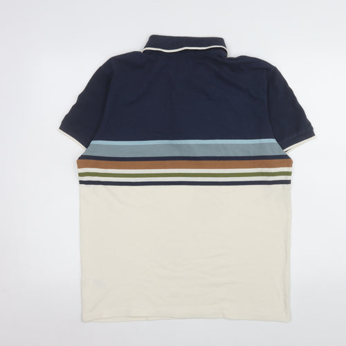 George Men's Multicoloured Striped 1/4 Zip Polo Shirt Size M