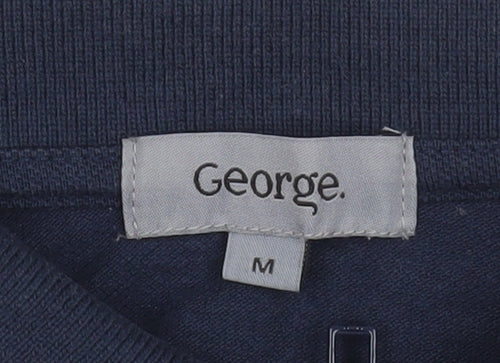 George Men's Multicoloured Striped 1/4 Zip Polo Shirt Size M