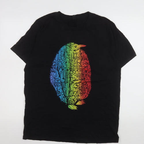 Earth Positive Men's Black Rainbow Penguin T-Shirt L Cotton Eco-Friendly