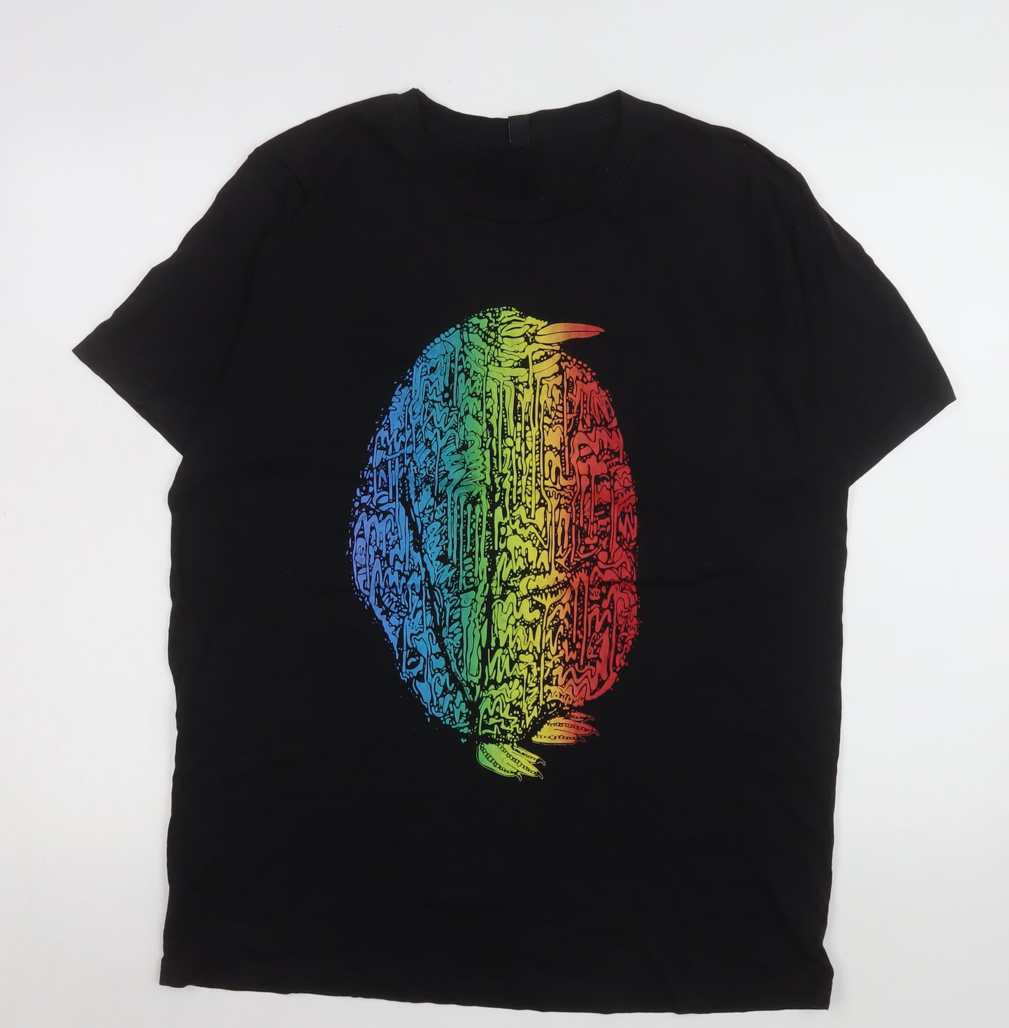 Earth Positive Men's Black Rainbow Penguin T-Shirt L Cotton Eco-Friendly