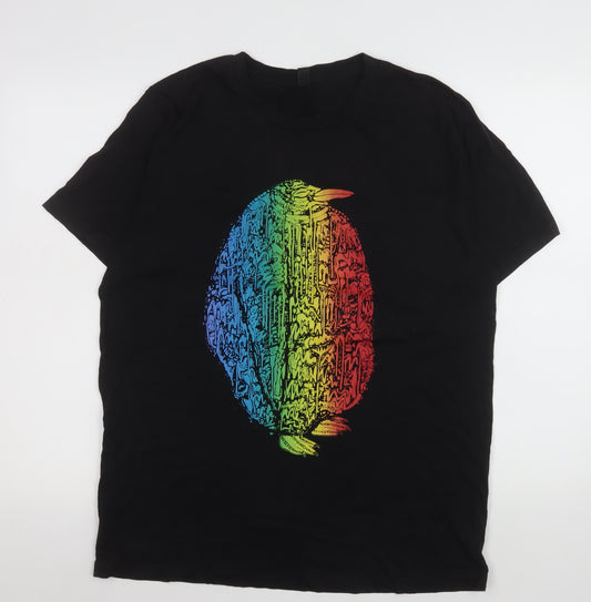 Earth Positive Men's Black Rainbow Penguin T-Shirt L Cotton Eco-Friendly