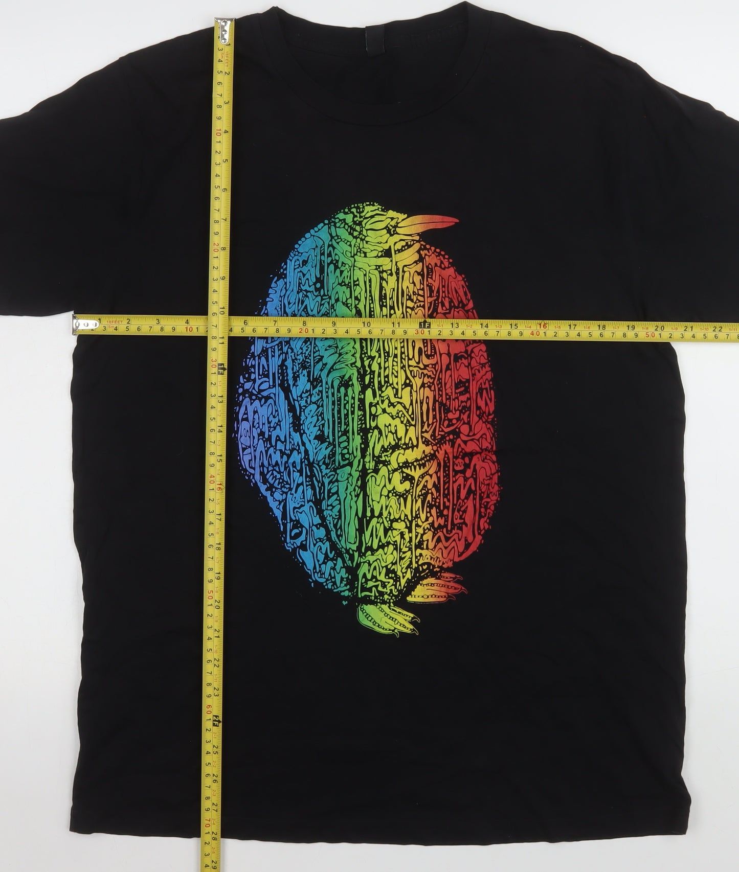Earth Positive Men's Black Rainbow Penguin T-Shirt L Cotton Eco-Friendly