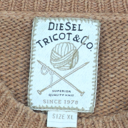 Diesel Men’s Beige Cotton Acrylic XL Crew Neck Jumper