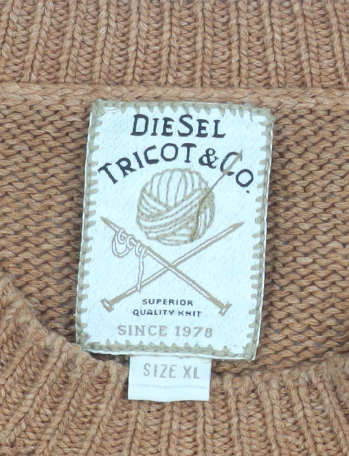 Diesel Men’s Beige Cotton Acrylic XL Crew Neck Jumper