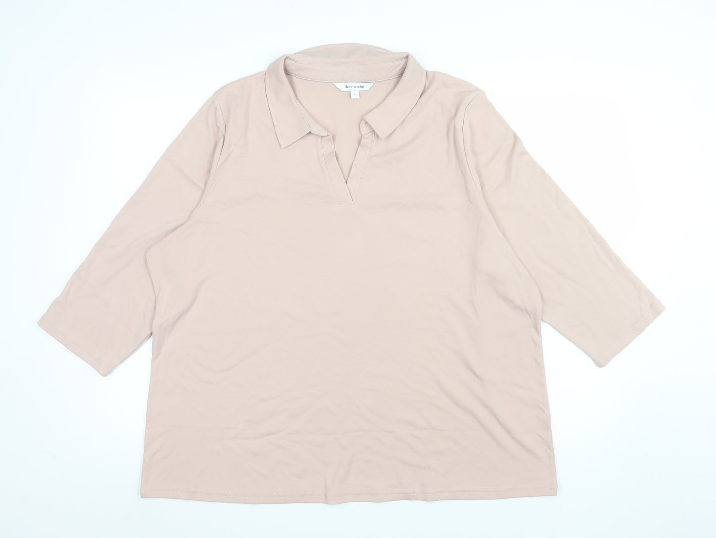 Bonmarché Women's Beige Collared 3/4 Sleeve Polo Top Size 22