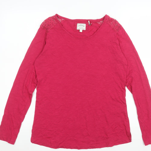 FatFace Women Red Long Sleeve Lace Shoulder Cotton Modal Top Size 12