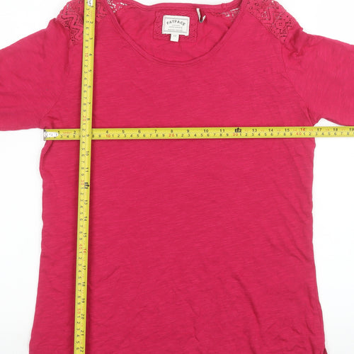 FatFace Women Red Long Sleeve Lace Shoulder Cotton Modal Top Size 12