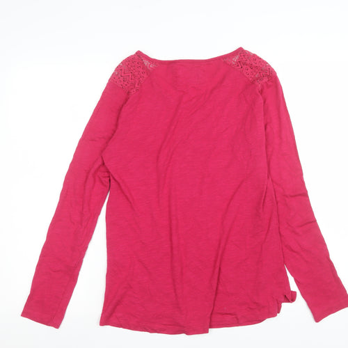 FatFace Women Red Long Sleeve Lace Shoulder Cotton Modal Top Size 12
