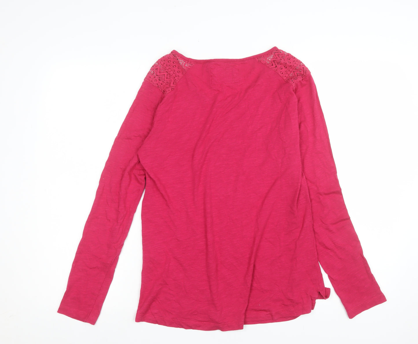 FatFace Women Red Long Sleeve Lace Shoulder Cotton Modal Top Size 12