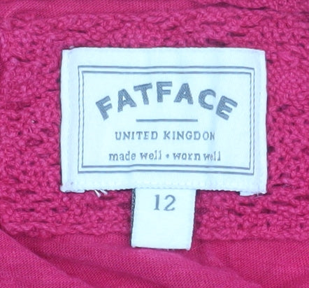 FatFace Women Red Long Sleeve Lace Shoulder Cotton Modal Top Size 12