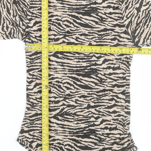 I Saw It First Women’s Beige Black Animal Print Long Sleeve Bodysuit Size 6