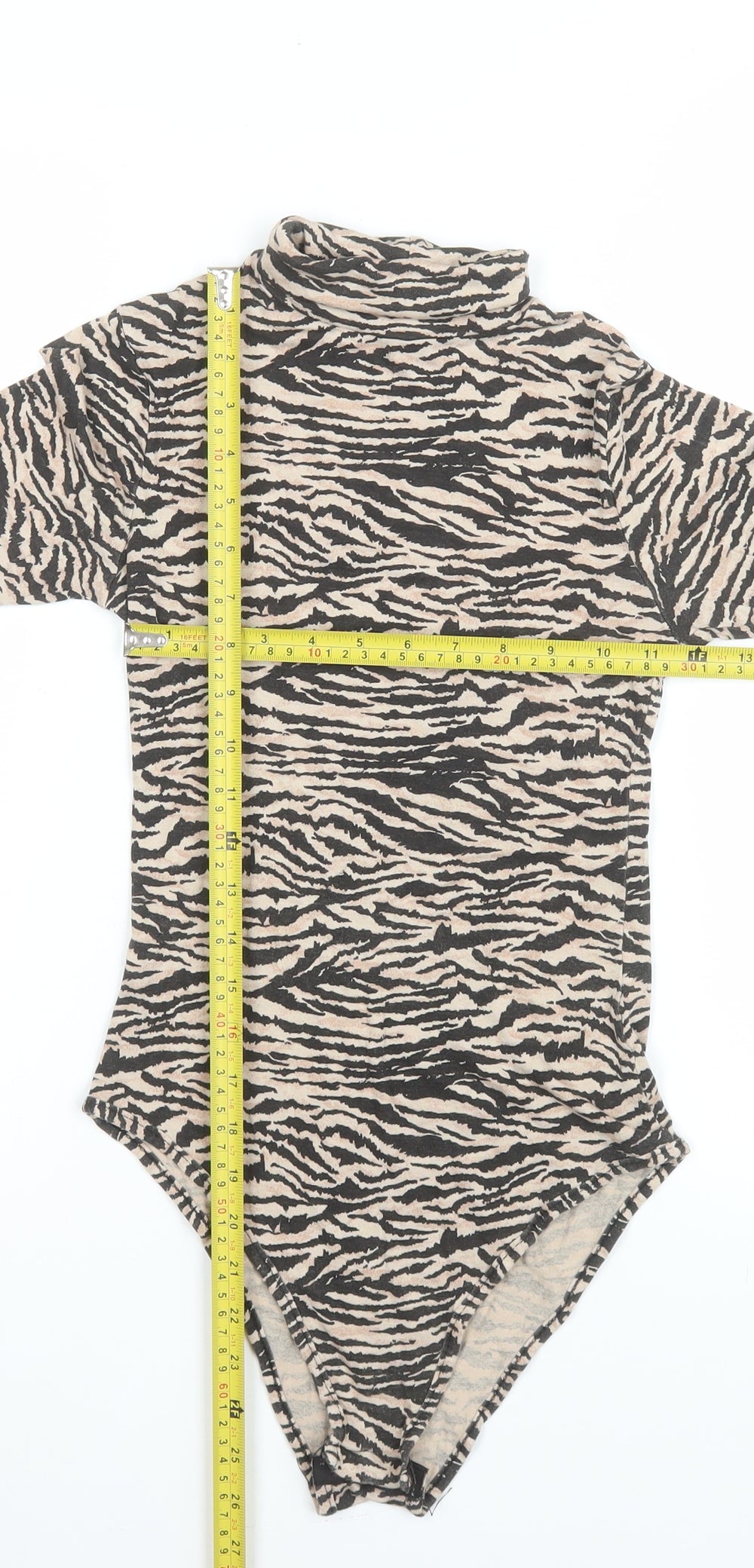 I Saw It First Women’s Beige Black Animal Print Long Sleeve Bodysuit Size 6