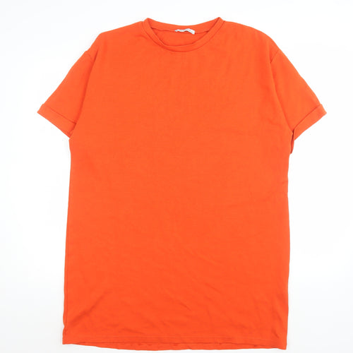 Zara Women Orange Basic Short Sleeve Cotton Blend T-Shirt Size 14