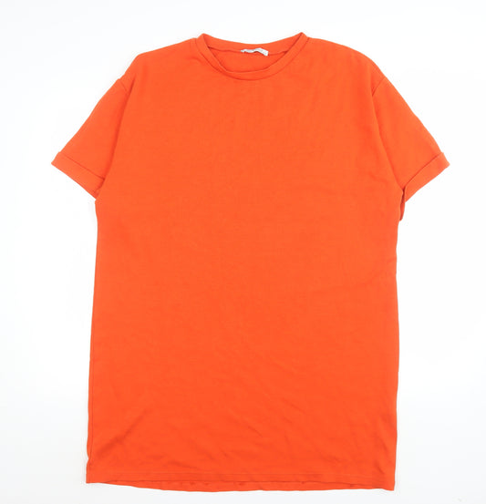 Zara Women Orange Basic Short Sleeve Cotton Blend T-Shirt Size 14