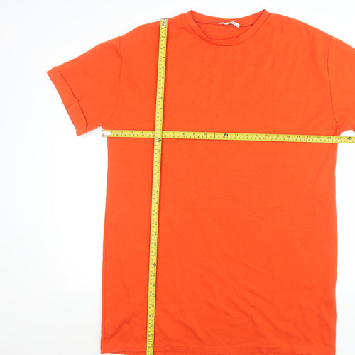 Zara Women Orange Basic Short Sleeve Cotton Blend T-Shirt Size 14